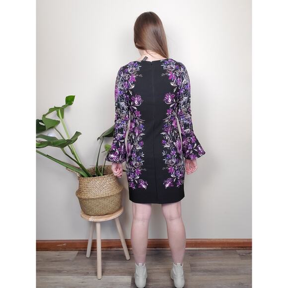 INC International Concepts Black Purple Bell Sleeve Bodycon Dress Womens SP - Picture 2 of 5